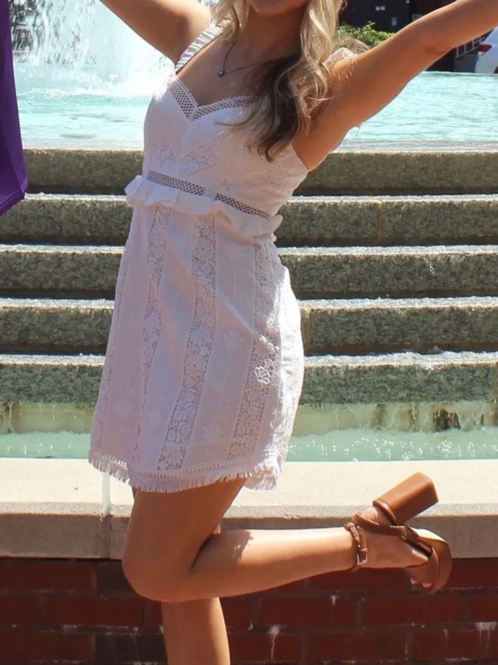 Selfie Leslie White Lace Mini Dress with Crochet Panels